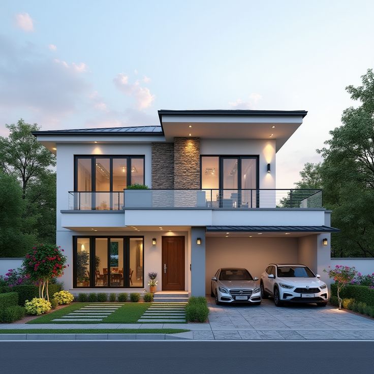 Modern Luxury Villa with Stone Accents and Premium Landscaping